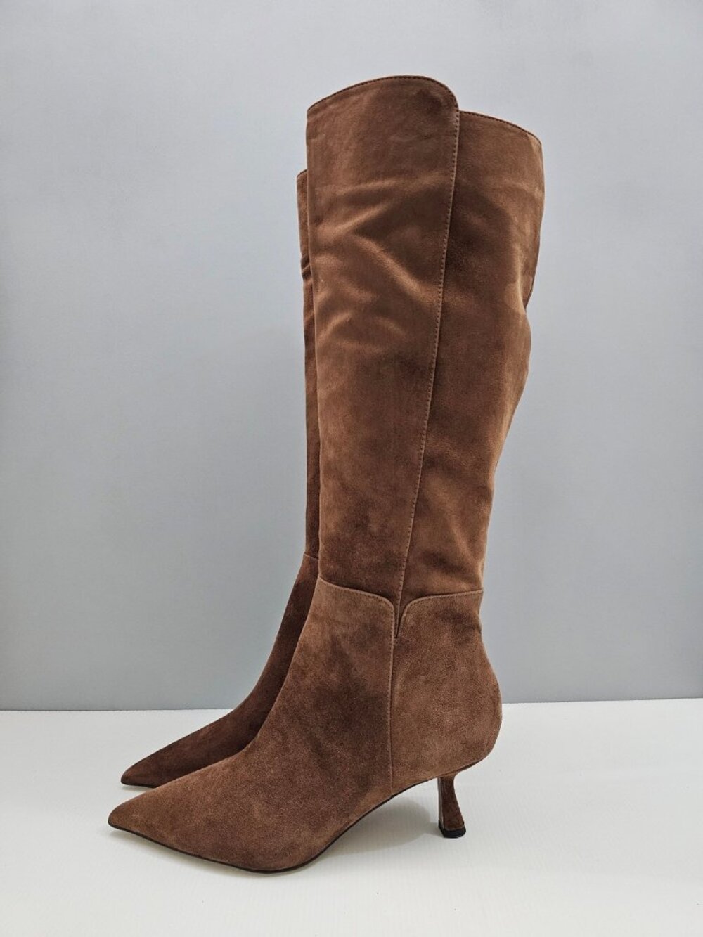Sam Edelman Taylin Knee High Boots Women 9.5 Brown Suede Pointed Toe Kitten Heel